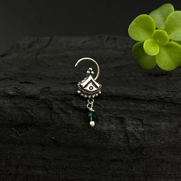 Ethnic Hanging Bead Nose Pin (Green)